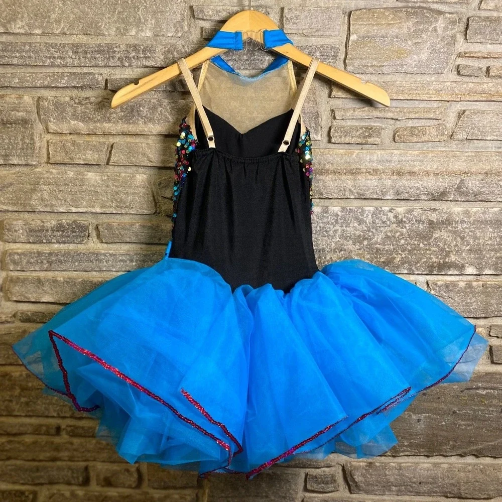 Costume Gallery Kids Large Blue Sequin Tutu Dance Leotard Costume 16122 USA Made